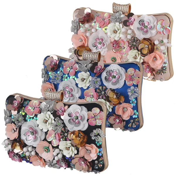 Flower Fairy Gold Pearl Sequins Rhinestone Prom Clutch Bags 2024