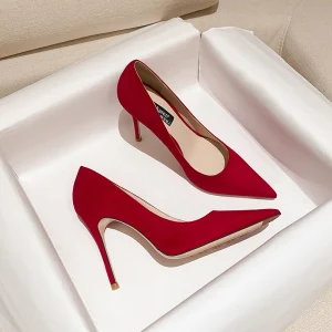 Chic Beautiful Red Suede Office Ol Pumps 2024 12 Cm Stiletto Heels Pointed Toe Pumps High Heels