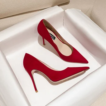 Chic Beautiful Red Suede Office Ol Pumps 2024 12 Cm Stiletto Heels Pointed Toe Pumps High Heels