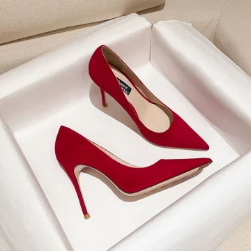 Chic Beautiful Red Suede Office Ol Pumps 2024 12 Cm Stiletto Heels Pointed Toe Pumps High Heels