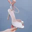 Simple Blanche Bride Cheville Chaussure De Mariée 2024 11 cm Talons Aiguilles Peep Toes / Bout Ouvert Mariage Sandales Talons Hauts
