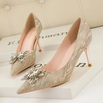 Encantador Champán Rhinestone Mariposa Noche Tacones High Heels 2022 7 Cm Stilettos Tacones De Aguja Punta Estrecha Tacones