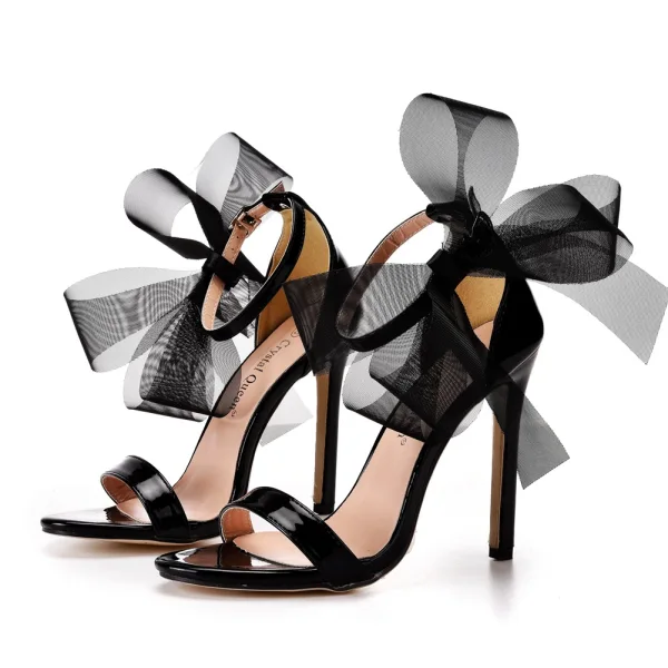 Sexy Rouge Soirée Été Sandales Femme 2023 Bride Cheville Noeud 11 cm Talons Aiguilles Peep Toes / Bout Ouvert Sandales Talons Hauts