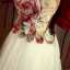 Elegant Burgundy Printing Prom Dresses 2022 A-Line / Princess Square Neckline Short Sleeve Backless Bow Floor-Length / Long Formal Dresses
