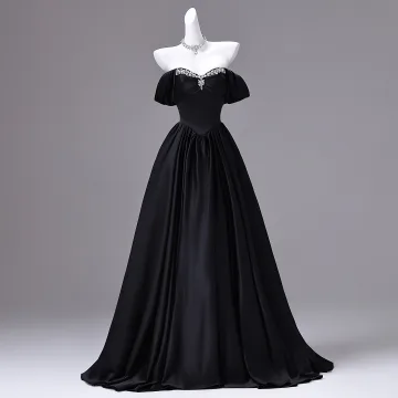 Styl Audrey Hepburn Czarne Rhinestone Sukienki Na Bal 2026 Princessa Bez Rękawów Bez Pleców