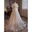 Elegant White Pearl Lace Flower Prom Dresses 2024 Ball Gown V-Neck 3/4 Sleeve Backless Sweep Train Prom Formal Dresses