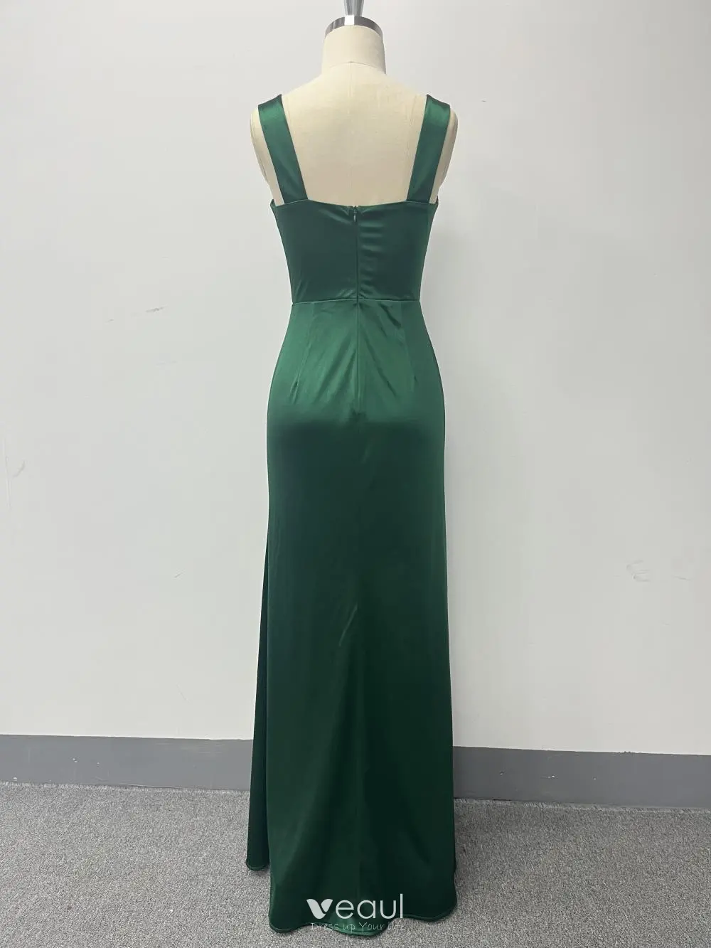 Elegant Dark Green Split Front Prom Dresses 2024 Trumpet Mermaid Square  Neckline Sleeveless Backless Floor Length Long Prom Formal Dresses