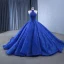 High-end Ocean Blue Handmade  Beading Pearl Sequins Lace Flower Chapel Train Prom Dresses 2024 Ball Gown Halter Sleeveless Backless Prom
