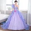 Elegant Lavender Pearl Lace Flower Appliques Cascading Ruffles Prom Dresses 2024 Ball Gown One-Shoulder Short Sleeve Backless Sweep Train Prom Formal Dresses