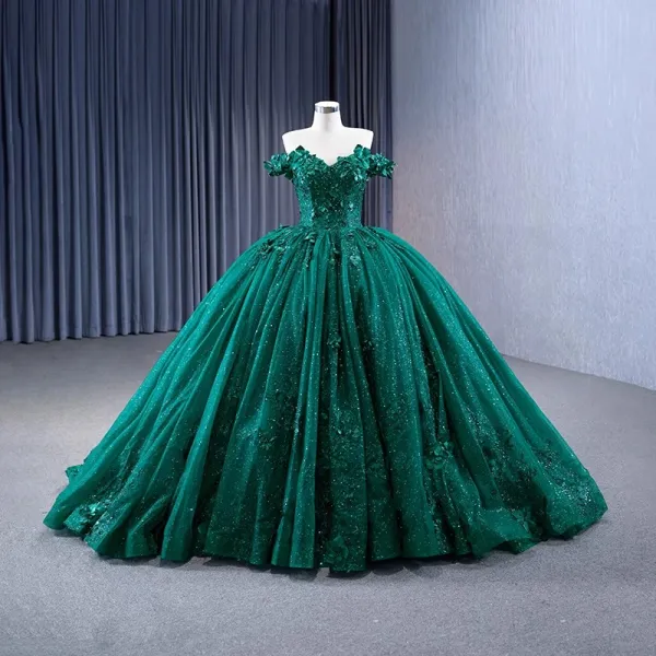 Luxury / Gorgeous Dark Green Handmade Beading Sequins Appliques Prom ...