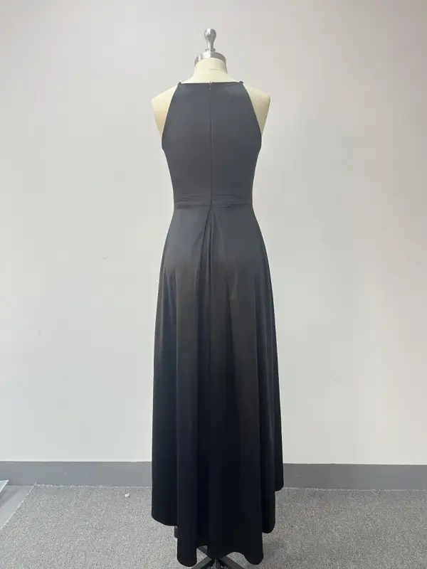 Modest / Simple Black Asymmetrical Evening Dresses 2024 Zipper Up A-Line / Princess Halter Sleeveless Evening Party Formal Dresses