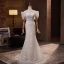 Schlicht Weiß Spitze Brautkleider / Hochzeitskleider 2024 Meerjungfrau Off Shoulder Kurze Ärmel Rückenfreies Sweep / Pinsel Zug Hochzeit