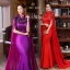 Chinese style Purple Sequins Tassel Cheongsam 2023 Trumpet / Mermaid Satin High Neck Short Sleeve Floor-Length / Long Evening Party Cheongsam / Qipao