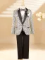 Bling Bling Grey Fall Winter 6-piece Sequins Long Sleeve Boys Wedding Suits 2025 Body Jewellery Coat Pants Shirt Tie Vest