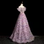 Lovely Lavender Beading Sequins Appliques Prom Dresses 2024 A-Line / Princess Off-The-Shoulder Sleeveless Backless Floor-Length / Long Prom Formal Dresses