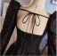 Vintage / Retro Black Lace Rhinestone Prom Dresses 2024 A-Line / Princess Square Neckline Long Sleeve Backless Floor-Length / Long Prom Formal Dresses