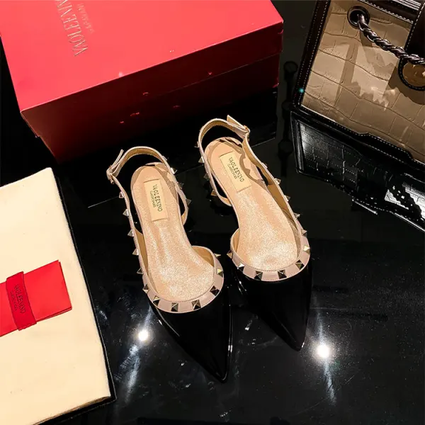 Snygga / Fina Aprikos / Beige Sommar Nit Casual Platt Sandaler Dam 2022 Läder Spetsiga Sandaler