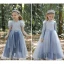 Chic / Beautiful Sky Blue Sequins Birthday Flower Girl Dresses 2023 A-Line / Princess High Neck Floor-Length / Long Tulle Flower Girl Dresses