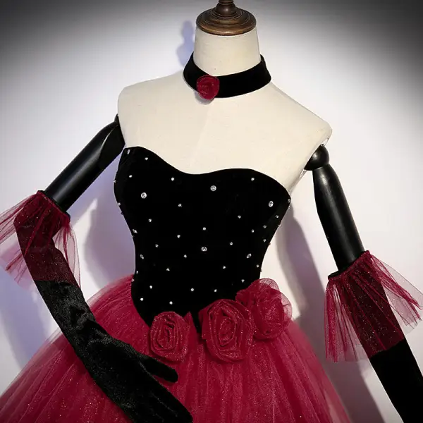 Charmant Burgunderrot Pailletten Abendkleider 2022 Ballkleid Bandeau Ärmellos Rückenfreies Sweep / Pinsel Zug Abend Festliche Kleider