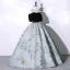 Elegant Sequins Flower Black Prom Dresses 2023 Ball Gown Off-The-Shoulder Short Sleeve Backless Floor-Length / Long Prom Formal Dresses