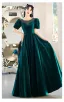 Vintage / Retro Dark Green Prom Dresses 2022 A-Line / Princess Scoop Neck Short Sleeve Backless Floor-Length / Long Prom Formal Dresses