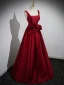 Chic / Belle Bordeaux Satin Fleur Robe De Bal 2023 Princesse Encolure Carrée Sans Manches Dos Nu Longue Promo Robe De Ceremonie