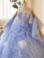 Charmant Bleu Ciel Volants en Cascade Perlage Paillettes Robe De Bal 2025 Robe Boule Bustier Sans Manches Dos Nu Train De Balayage Promo Robe De Ceremonie
