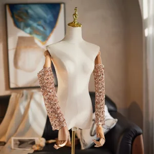 Scintillantes Doré Fait Main Perlage Paillettes Mariage Gants Mariage 2026