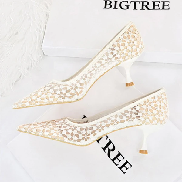 Sexy Schwarz Abend Spitze Pumps 2023 5 cm Stilettos Spitzschuh Hochhackige