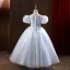 Bling Bling Silver Beading Sequins Flower Girl Dresses Ball Gown 2022 Scoop Neck Puffy Short Sleeve Floor-Length / Long Prom Flower Girl Dresses