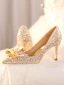 Charming Gold Crystal Wedding Shoes Wedding 2023 Rhinestone Leather 8 cm Stiletto Heels Pointed Toe Pumps High Heels