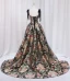 Vintage / Retro Black Printing Satin Prom Dresses 2024 Ball Gown Spaghetti Straps Sleeveless Backless Court Train Prom Formal Dresses