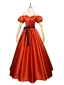 Elegant Orange Satin Prom Dresses 2024 A-Line / Princess Off-The-Shoulder Short Sleeve Backless Bow Sash Floor-Length / Long Prom Formal Dresses