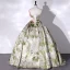 Fantaisie Vert Floral Satin Robe De Bal 2022 Robe Boule Bustier Noeud Sans Manches Dos Nu Longue Robe De Ceremonie
