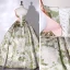 Fantaisie Vert Floral Satin Robe De Bal 2022 Robe Boule Bustier Noeud Sans Manches Dos Nu Longue Robe De Ceremonie