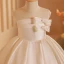 Elegant Ivory Satin Beading Bow Flower Girl Dresses 2024 Ball Gown Birthday Strapless Short Sleeve Backless Tea-length