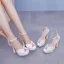 Chic / Beautiful White Pearl Wedding Shoes 2024 Ankle Strap 13 cm Thick Heels Open / Peep Toe Wedding Shoes High Heels