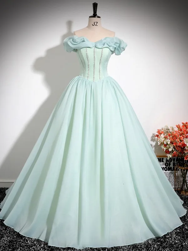 Élégant Vert Citron Robe De Bal 2024 Robe Boule De l'épaule Volants Manches Courtes Dos Nu Longue Promo Robe De Ceremonie