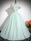 Élégant Vert Citron Robe De Bal 2024 Robe Boule De l'épaule Volants Manches Courtes Dos Nu Longue Promo Robe De Ceremonie