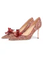 Charmant Bordeaux Cristal Paillettes Chaussure De Mariée 2024 Cuir 8 cm Talons Aiguilles À Bout Pointu Mariage Escarpins Talons Hauts