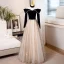 Charming Black Star Sequins Evening Dresses 2023 A-Line / Princess Pearl Off-The-Shoulder Long Sleeve Backless Floor-Length / Long Evening Party Formal Dresses