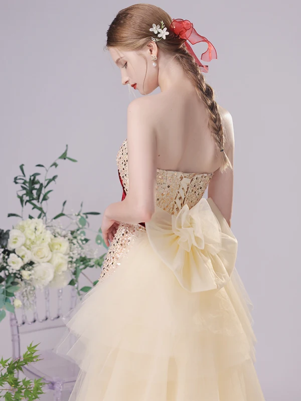 Sexy Champagne Sequins Evening Dresses 2023 Trumpet / Mermaid Strapless Bow Sleeveless Backless Floor-Length / Long Evening Party Formal Dresses