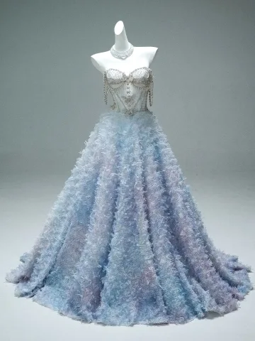 Luxury Gorgeous Charming Sky Blue Handmade Beading Rhinestone Pearl Appliques Prom Dresses 2025 Ball Gown Strapless Sleeveless Backless Floor Length Long