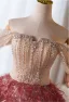 Fashion Red Beading Sequins Tassel Prom Dresses 2026 Ball Gown Off-The-Shoulder Short Sleeve Backless Floor-Length / Long Formal Dresses
