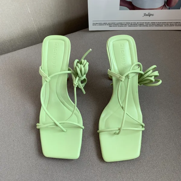 Street Wear Roman Sage Green Womens Sandals 2022 Ankle Strap 8 cm Stiletto Heels Open / Peep Toe Sandals High Heels