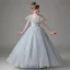 Chic / Beautiful Grey Sequins Tassel Birthday Flower Girl Dresses 2024 Ball Gown Scoop Neck Short Sleeve Backless Floor-Length / Long