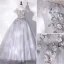 Chic / Beautiful Grey Beading Appliques Prom Dresses 2022 Ball Gown Off-The-Shoulder Short Sleeve Backless Floor-Length / Long Prom Formal Dresses