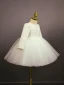 Elegant White Beading Lace Flower Pearl Sequins Bow Birthday Flower Girl Dresses 2024 Ball Gown Scoop Neck Short Long Sleeve