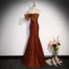 Chic / Beautiful Chocolate Prom Dresses 2023 Trumpet / Mermaid Strapless Bow Sleeveless Backless Floor-Length / Long Prom Formal Dresses