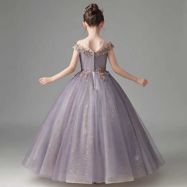 Chic / Beautiful Lavender Beading Sequins Birthday Flower Girl Dresses 2022 Ball Gown Scoop Neck Sleeveless Backless Floor-Length / Long Flower Girl Dresses